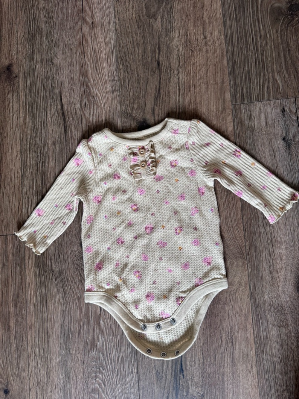 Garanimals Cream Waffle Knit Floral One-Piece Bodysuit with Pink Accents